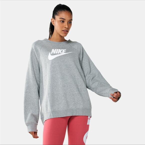 Nike Oversized Grey Logo Crewneck Sweatshirt Size M - Picture 1 of 7